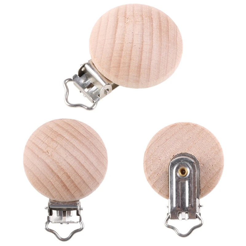 Cadena de chupete de madera de haya Natural de 20 piezas, Clips de soporte para chupete, Clip redondo de madera para chupete de 30mm, mordedor para bebé de calidad alimentaria, juguetes para masticar - imagen 4