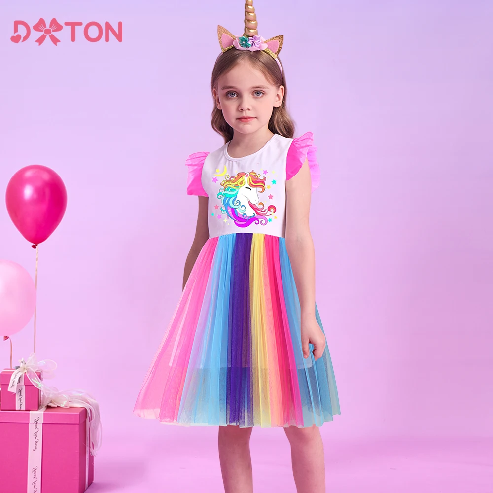 DXTON Vestido de fiesta para niña sin mangas – Tul con volantes - imagen 5