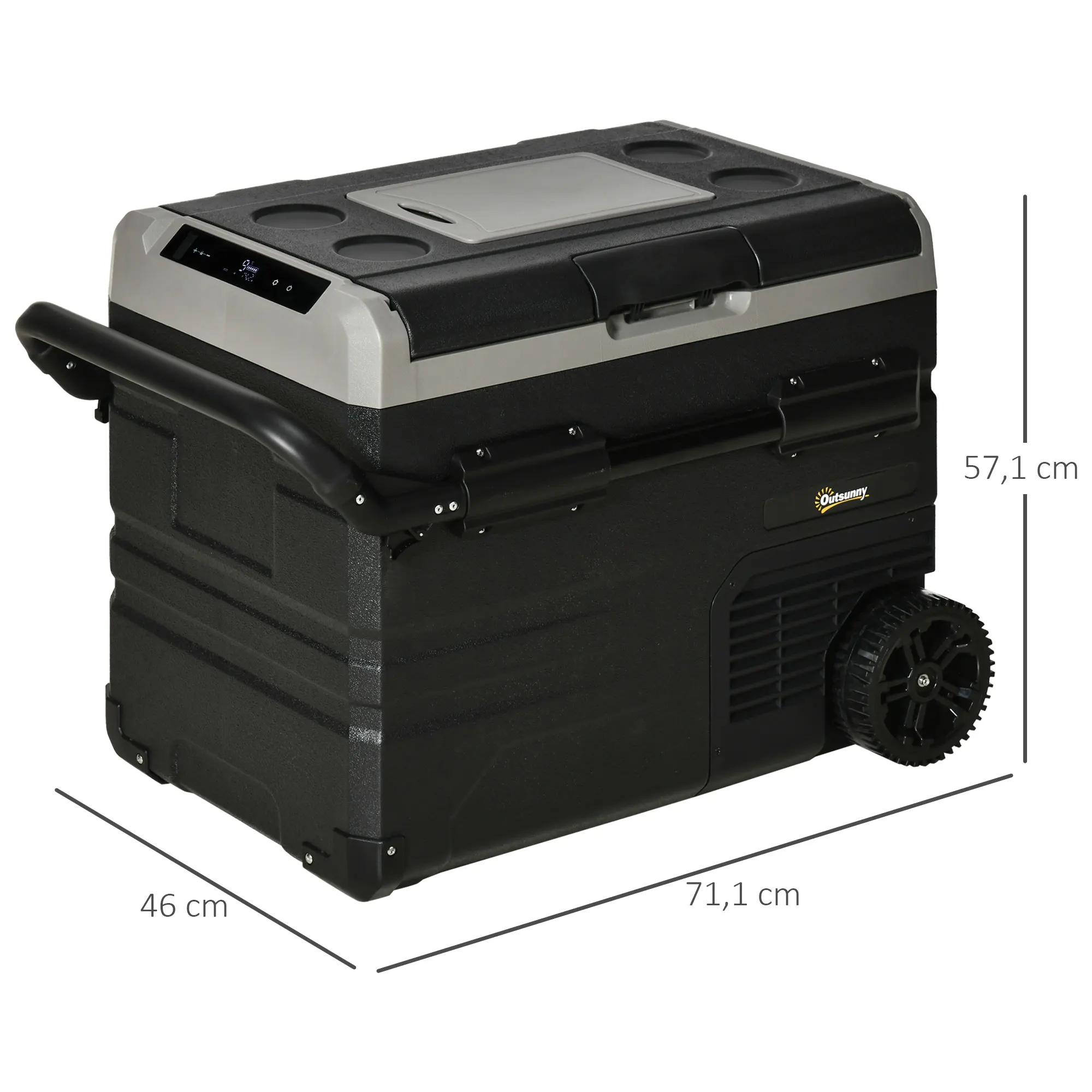 Outsunny Nevera Portátil 60L Refrigerador de Coche hasta -20℃ con Pantalla LED Táctil Asa Retráctil y Ruedas 71,1x46x57,1cm - imagen 3