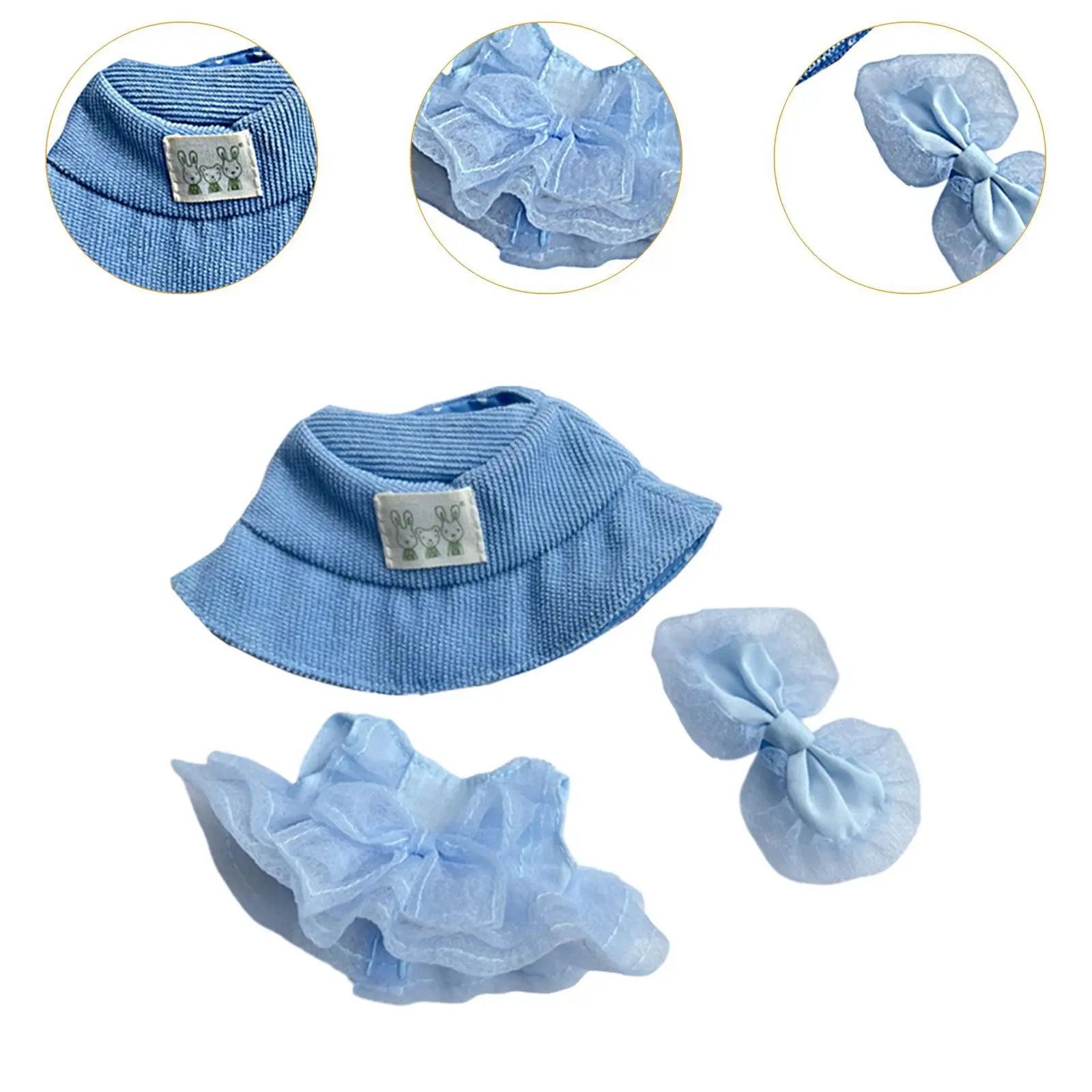 3 Pieces Dolls Dress with Hat Bow Hairpin for 15-17cm Dolls Dress up New Year Gifts