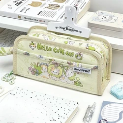 Estuche para lápices gatito y manzana verde - PVC multicapa escolar