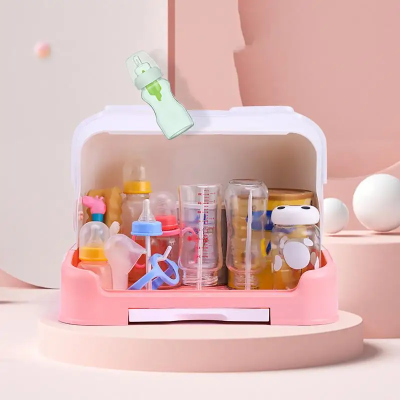 Estante de secado de botellas reutilizable, organizador de escurridor a prueba de polvo, estante de secado de botellas con cubierta y bandeja escurridora extraíble para bomba - imagen 3
