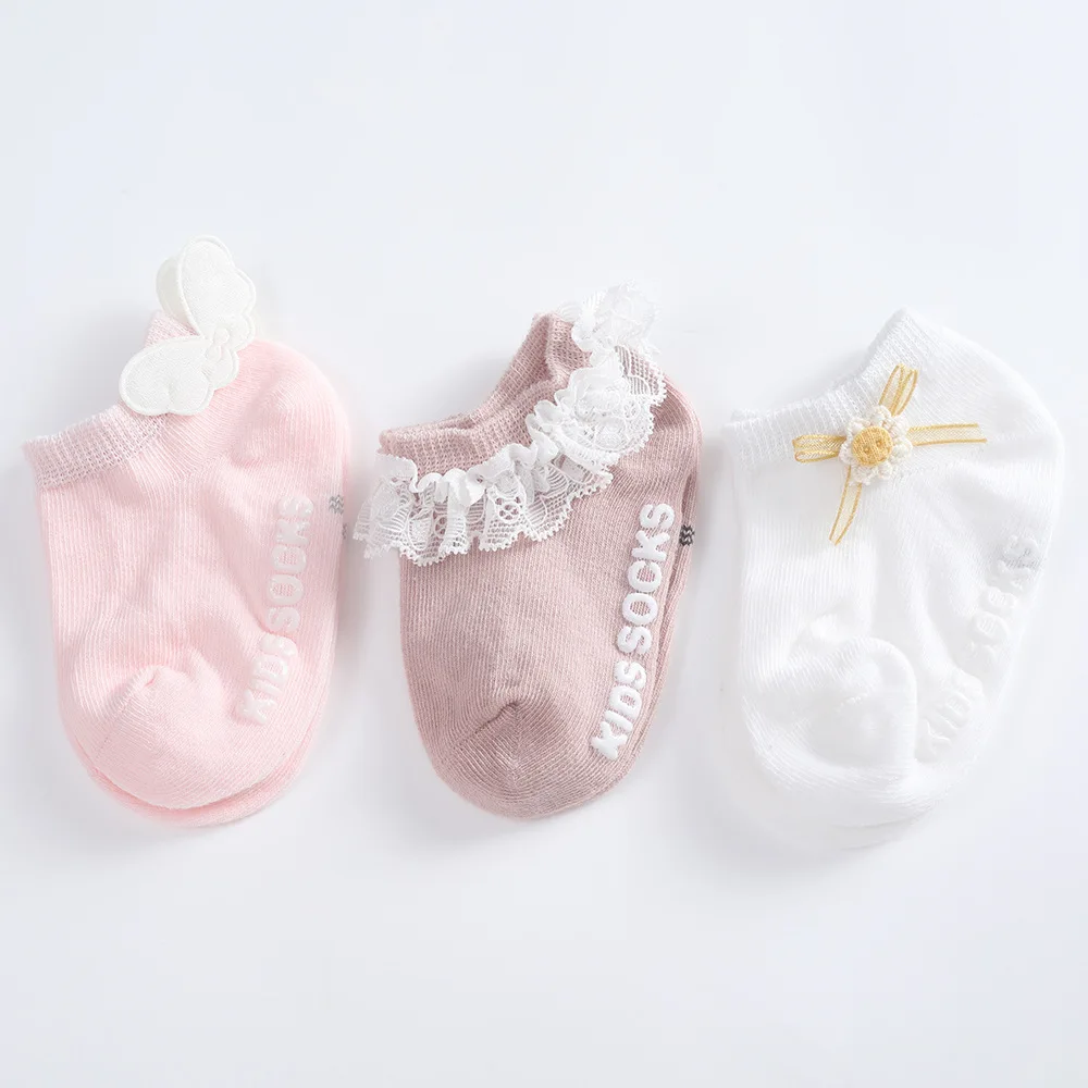Calcetines de algodón antideslizantes para recién nacido, medias blancas de goma con volantes, dibujos animados de princesa, primavera y otoño, 3 pares por juego