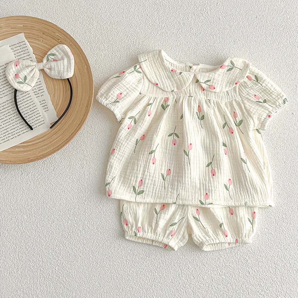 1 Juego de ropa de algodón de manga corta para niña, ropa de verano para recién nacido, cambio de pañales, elementos esenciales para recién nacido, trajes para niño niña - imagen 2