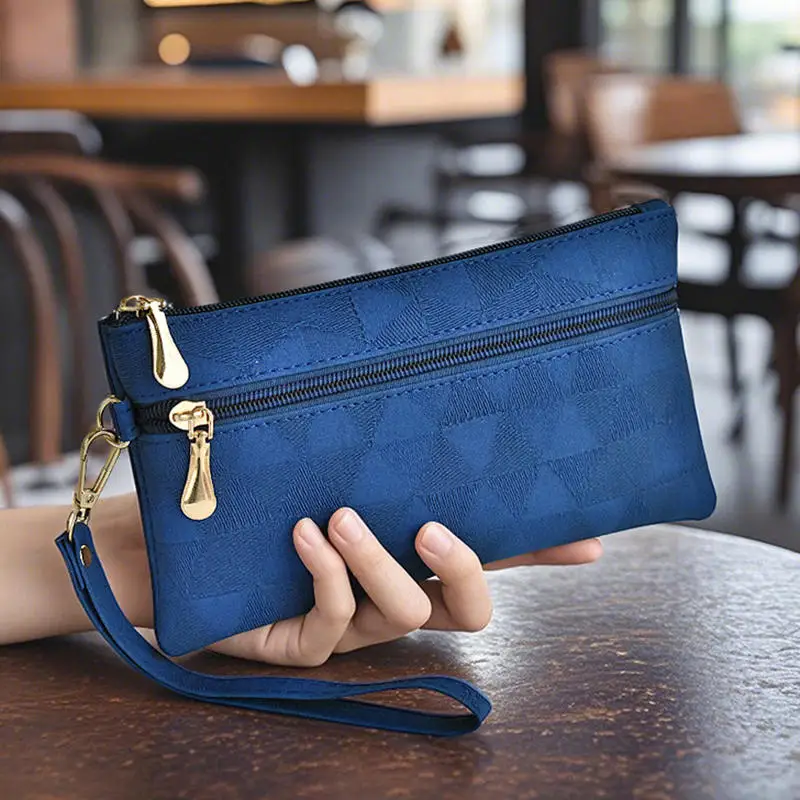 Carteras de gran capacidad a la moda de alta calidad para mujer, monedero largo y grande con cremallera, monedero para mujer, cartera de mano para teléfono, pulsera ﻿