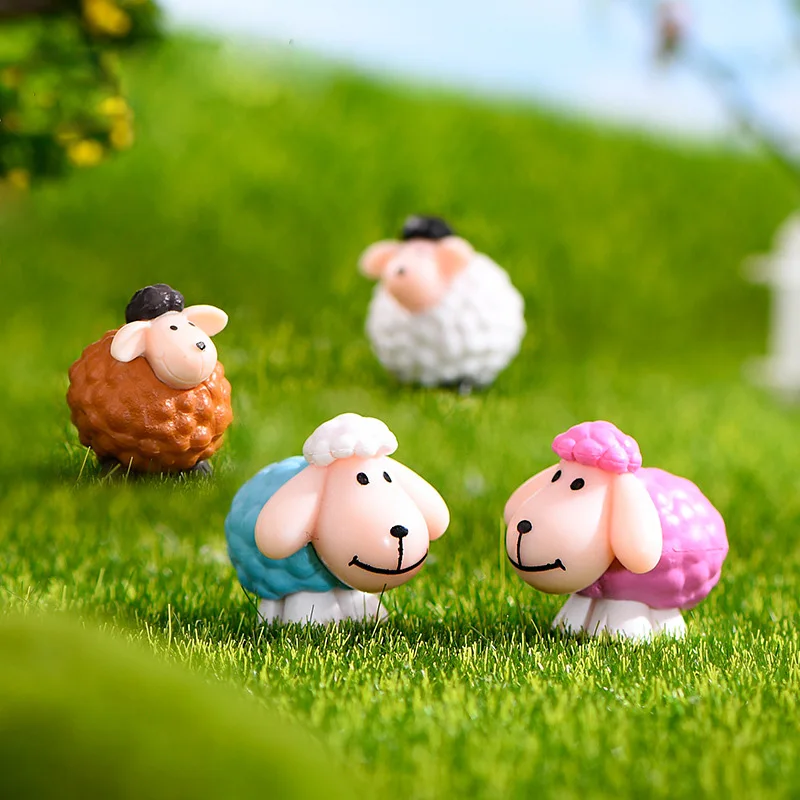 Figurita en miniatura de oveja, modelo de Animal de dibujos animados, jardín de hadas, artesanía de plástico, decoración de escritorio para pastel de coche y hogar, accesorios DIY, 2 uds.