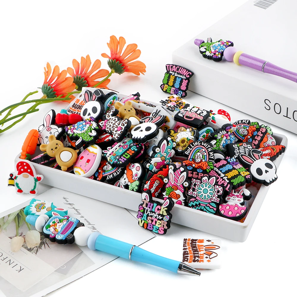 20/30/50 unids/set mezcla aleatoria de cuentas focales de silicona serie de Pascua para fabricación de joyería DIY pluma llavero pulsera Accesorios - imagen 2