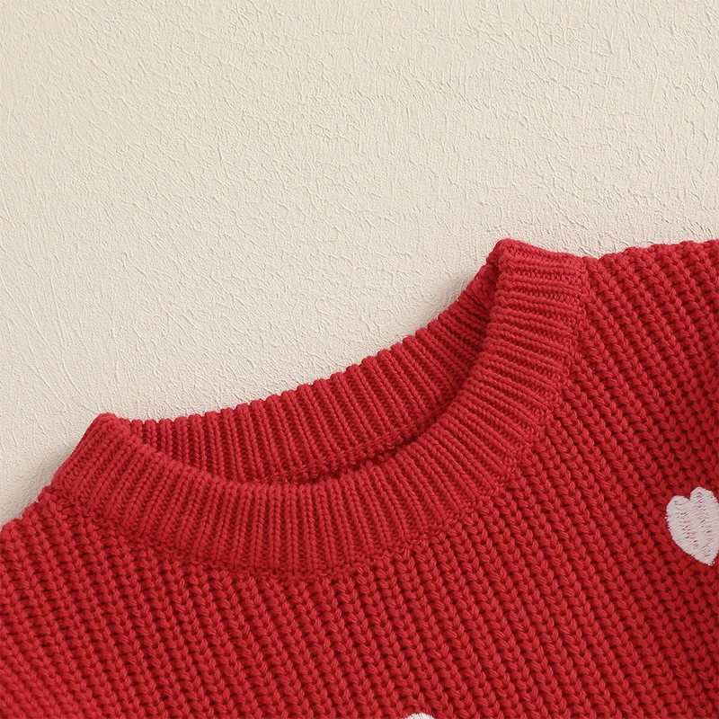 SUNSIOM Suéter para niñas de manga larga con cuello redondo y letras bordadas en forma de corazón cálido suéter de invierno Top del día de San Valentín - imagen 5