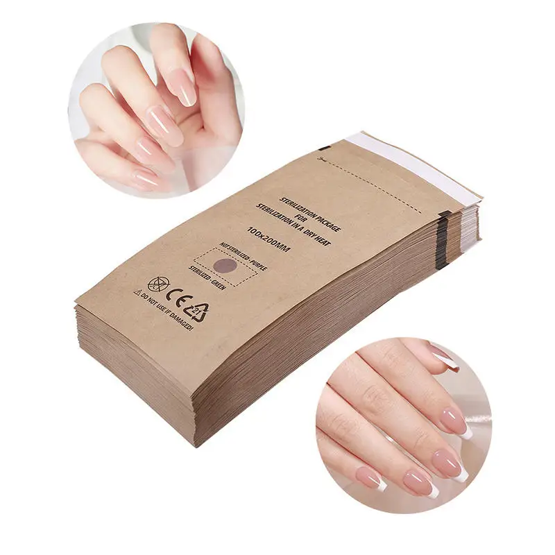 Bolsa de papel Kraft para manicura desechable, bolsas de desinfección autoselladas, limpieza de uñas de alta temperatura, suministros para decoración de uñas, 20 unids/set - imagen 4