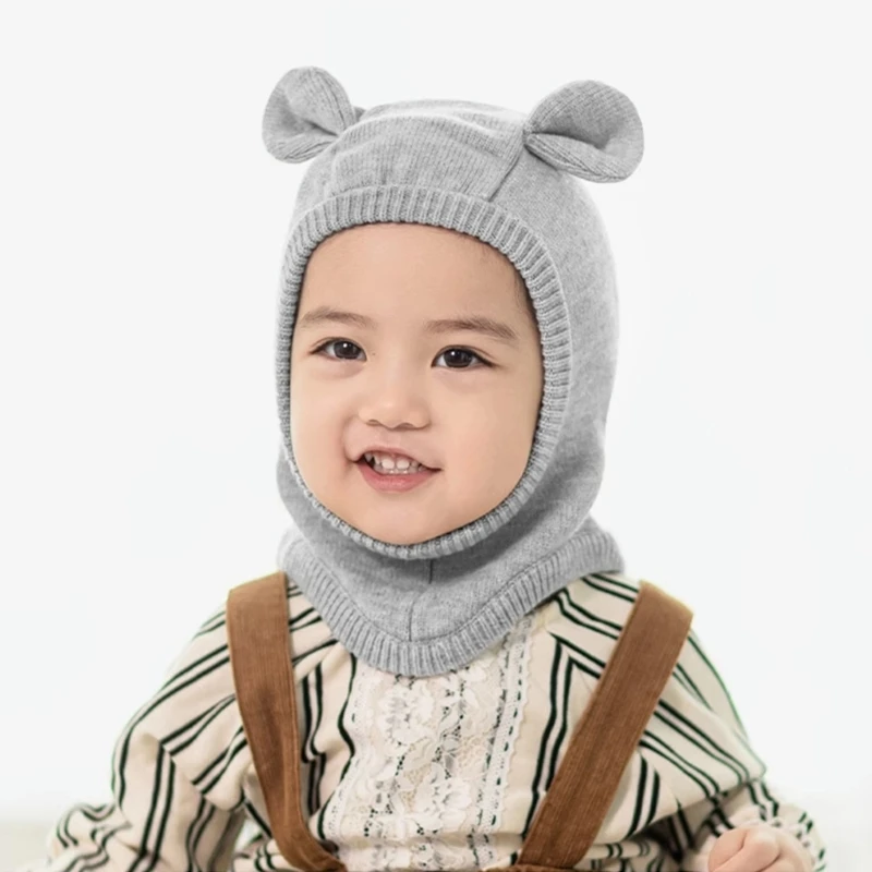 Gorro de lana de punto para bebé, gorro cálido con Orejas de conejo para niños, protección para el cuello al aire libre, otoño e invierno, 6-18 meses - imagen 2