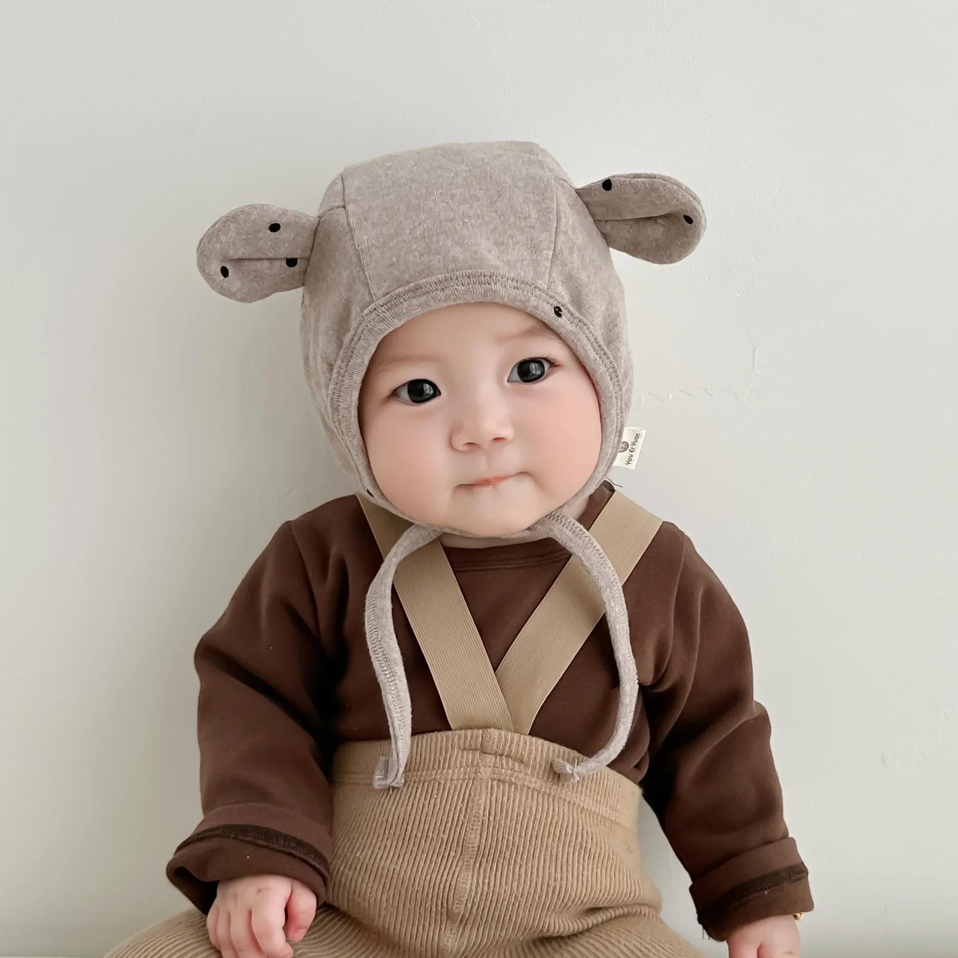 Gorro de algodón suave con orejas de oso para recién nacido