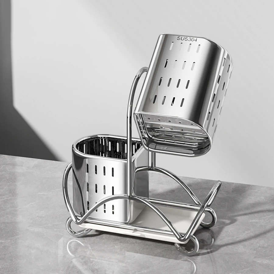 Estante de almacenamiento de drenaje para cocina, soporte organizador montado en la pared de acero inoxidable para palillos, cuchara, tenedor, práctico soporte de almacenamiento - imagen 5