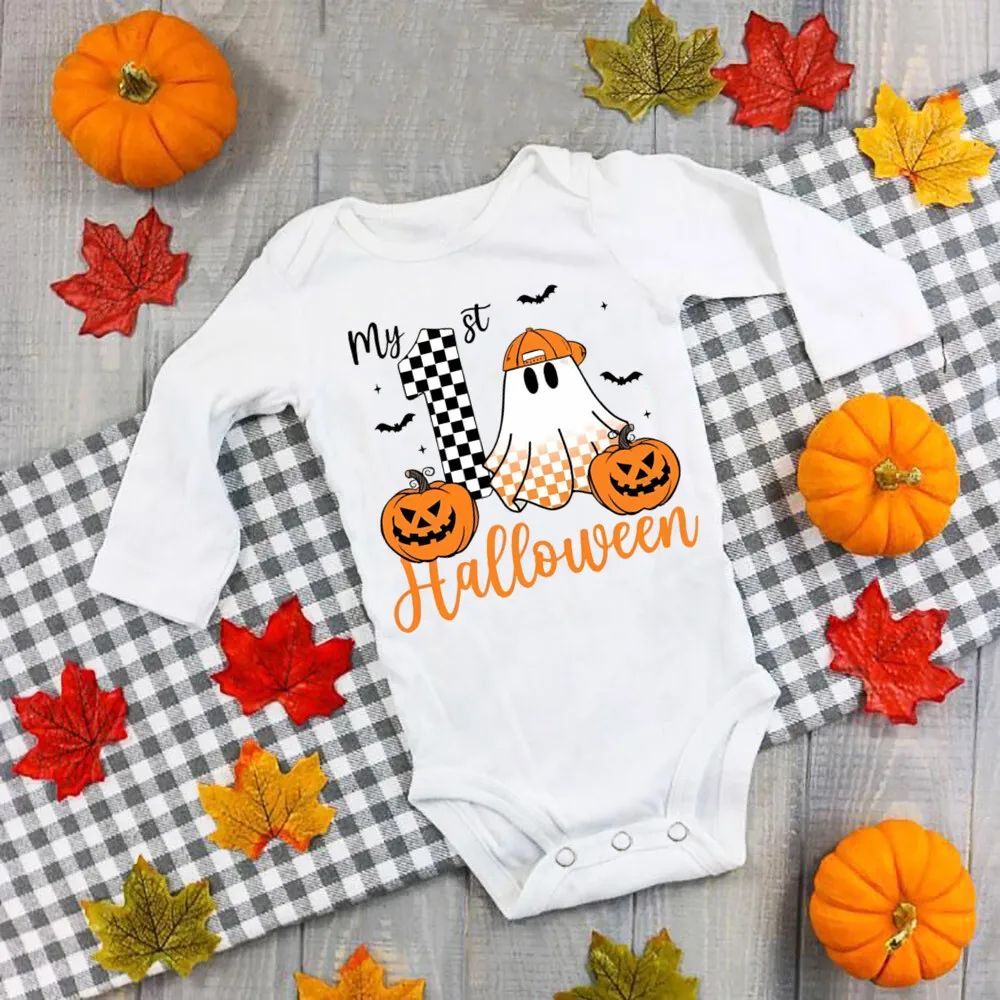 Mi primer mameluco de Halloween para bebé, mono infantil con estampado de fantasma de Halloween, mono de manga larga para recién nacido, traje de Cosplay de Halloween - imagen 5