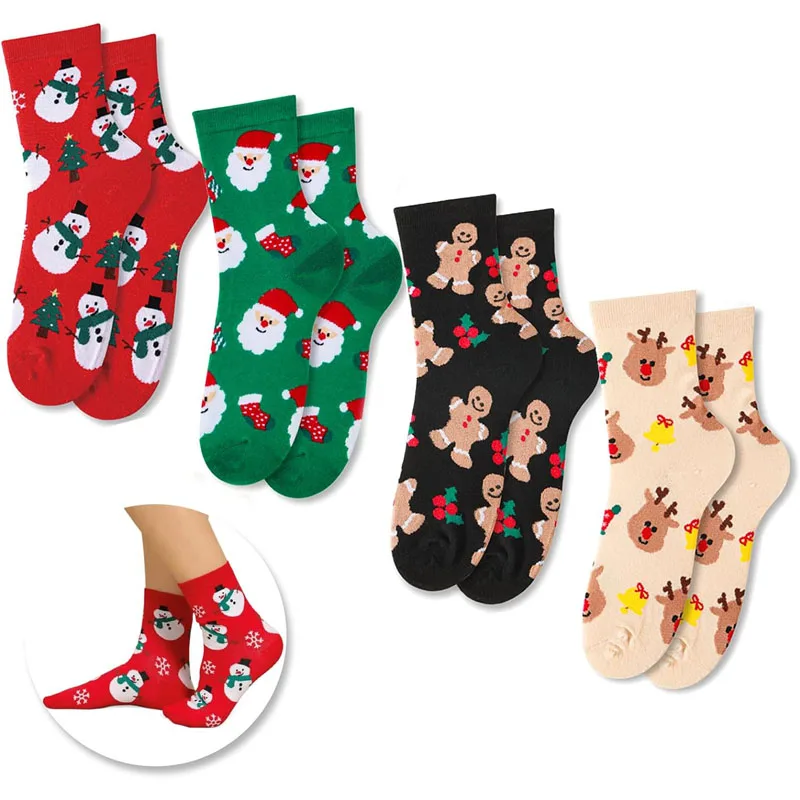 2/4/8 pares de calcetines para niñas, calcetines navideños para niños de punto de algodón de 3 a 14 años, calentadores de piernas suaves para niños pequeños, calcetines largos Unisex