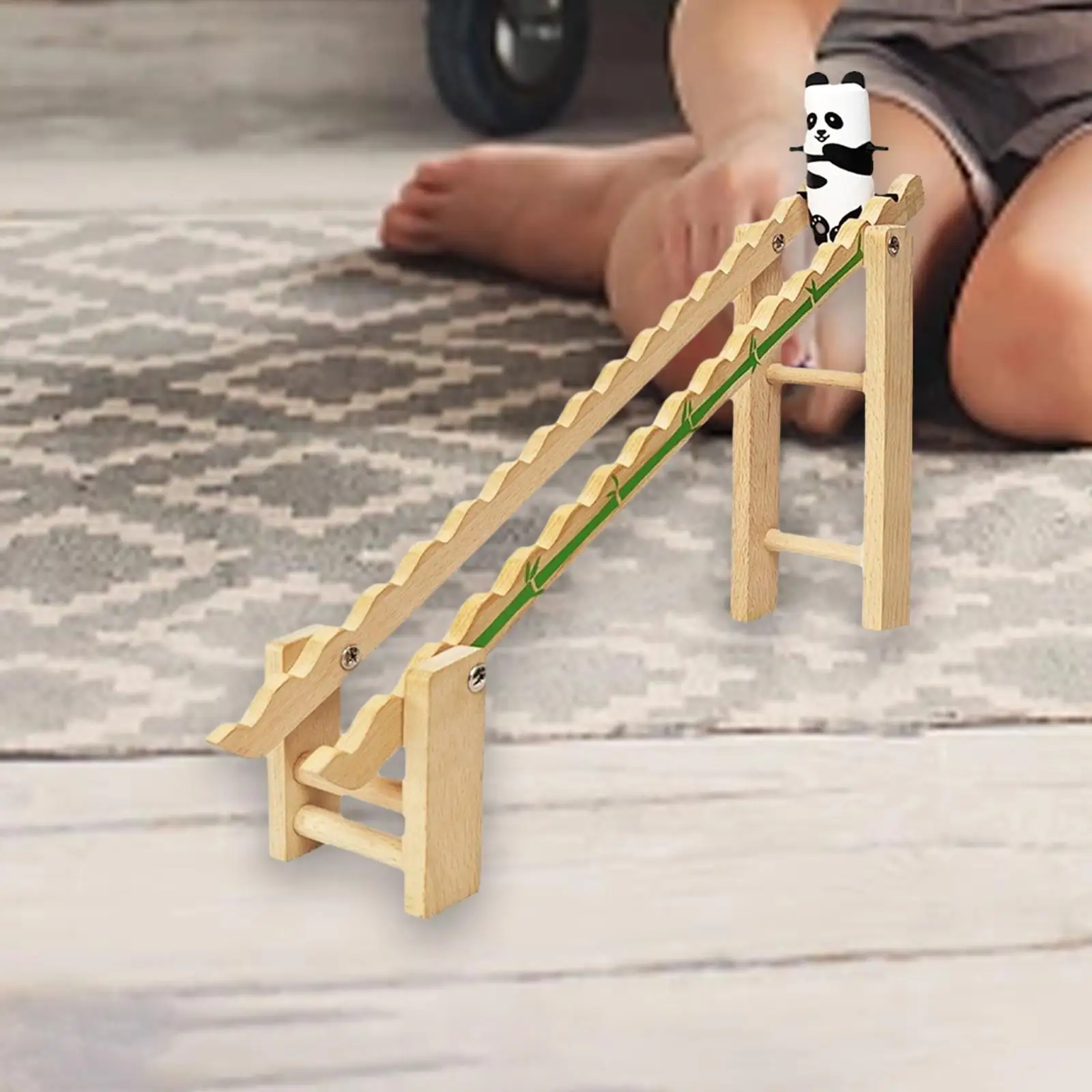 Wooden Race Track Game Panda Set Durable Panda Stair Climbing Toy Tumbling Panda for Holiday Halloween Children Kids Girls Boys