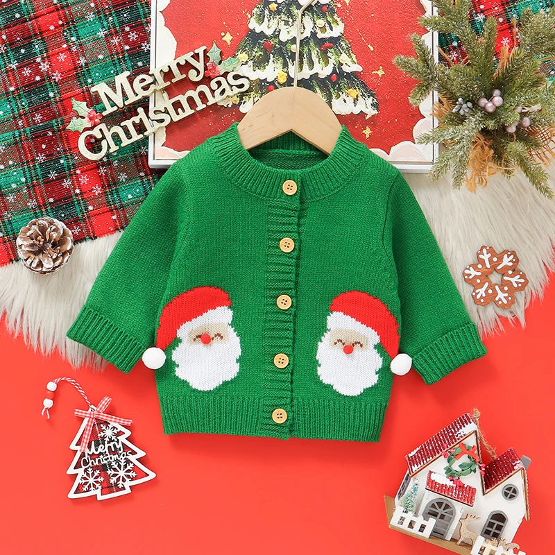Suéter de Navidad para bebé recién nacido, cárdigan tejido para niños y niñas, ropa de Navidad de manga larga para niño, Tops, jersey, prendas de vestir exteriores bonitas de dibujos animados