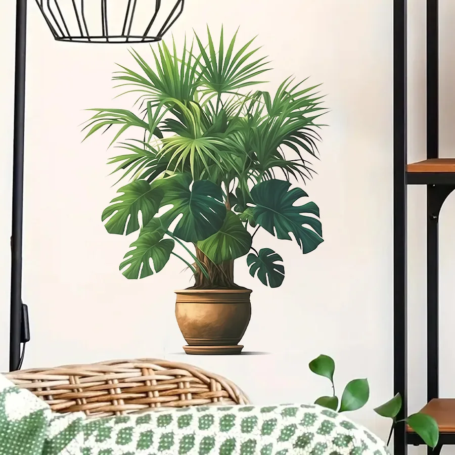 Adhesivo de pared autoadhesivo de planta de hoja de palma para entrada de sala de estar y decoración del hogar - imagen 4