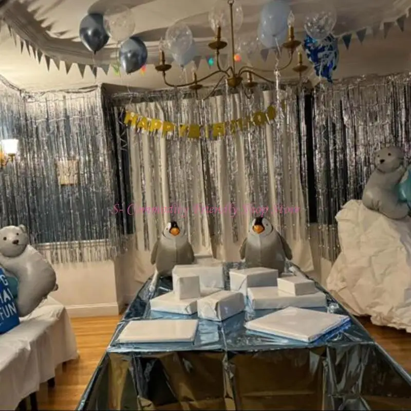 Cortina borlas 85AE para decoraciones fiesta, cortina con flecos aluminio, decoraciones temáticas cumpleaños - imagen 3