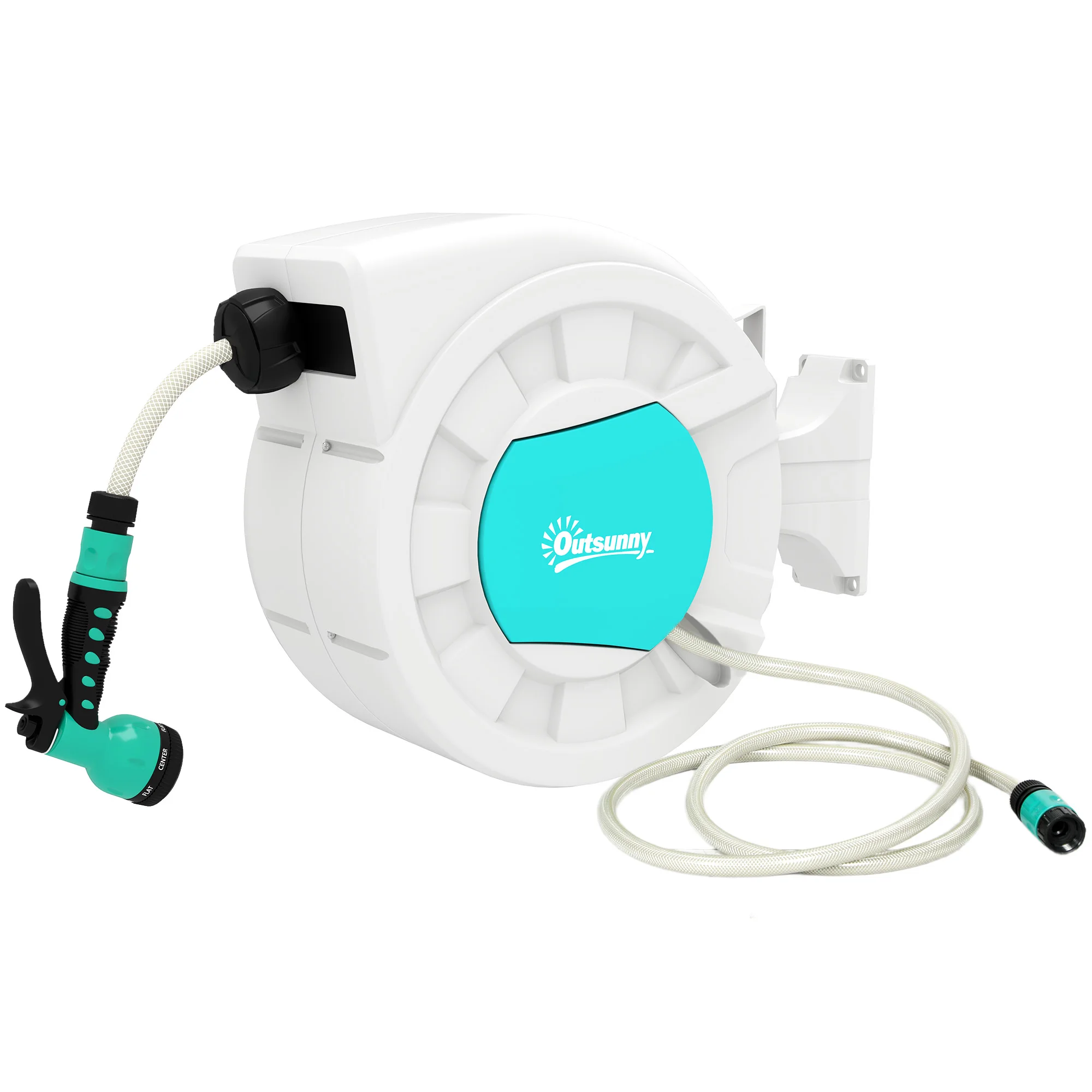 Outsunny Enrollador de Manguera para Jardín 25+2 m con Boquilla de 7 Funciones Carrete de Manguera de Jardín de Pared Giro de 180° Manguera Enrollable con Bloqueo Retorno Automático Gris Claro - imagen 2