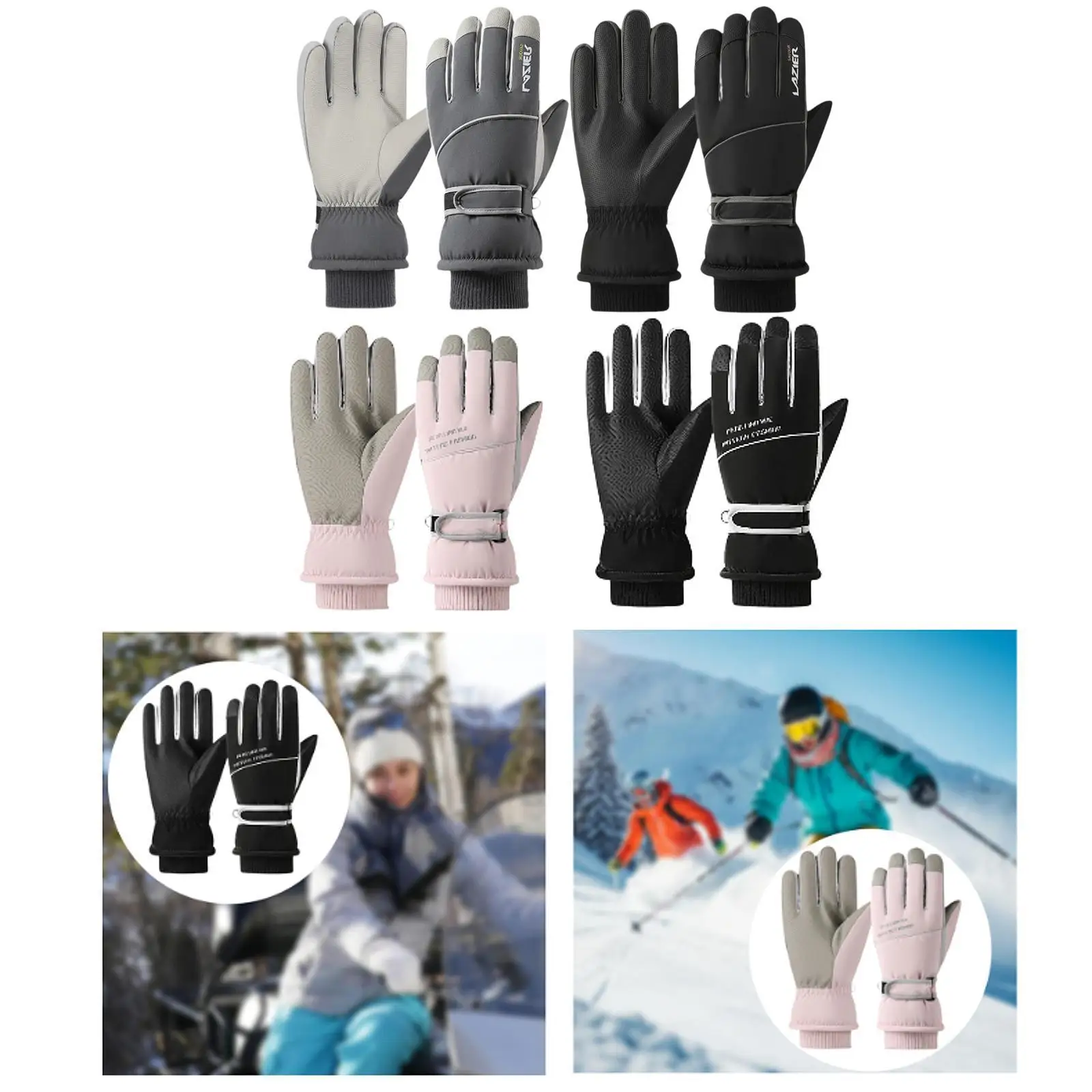Guantes cálidos de invierno para hombre, guantes antideslizantes para bicicleta con pantalla táctil, guantes de esquí para snowboard, deportes al aire libre, ciclismo, deportes de invierno - imagen 4