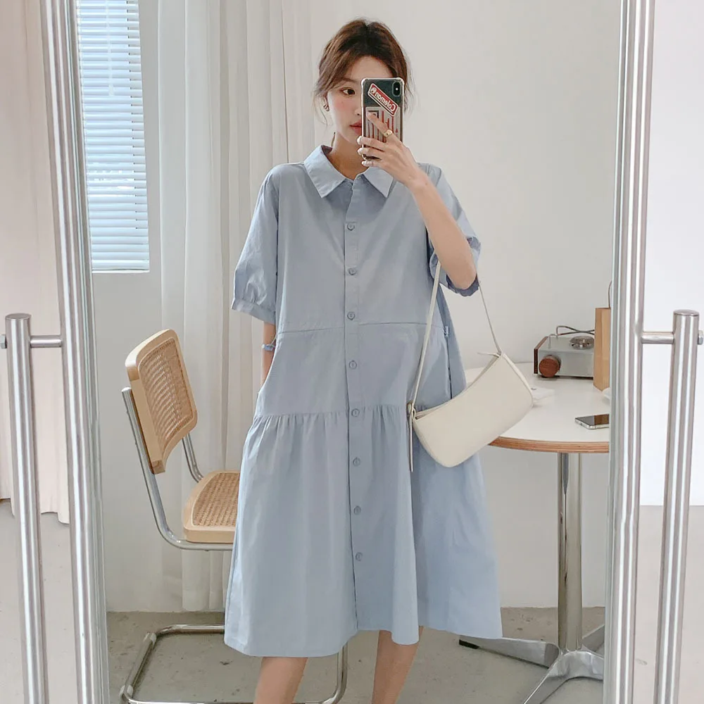 Vestido de maternidad de manga corta, camiseta holgada con cordón en la cintura, vestido de embarazo con bolsillo, ropa de verano 2024