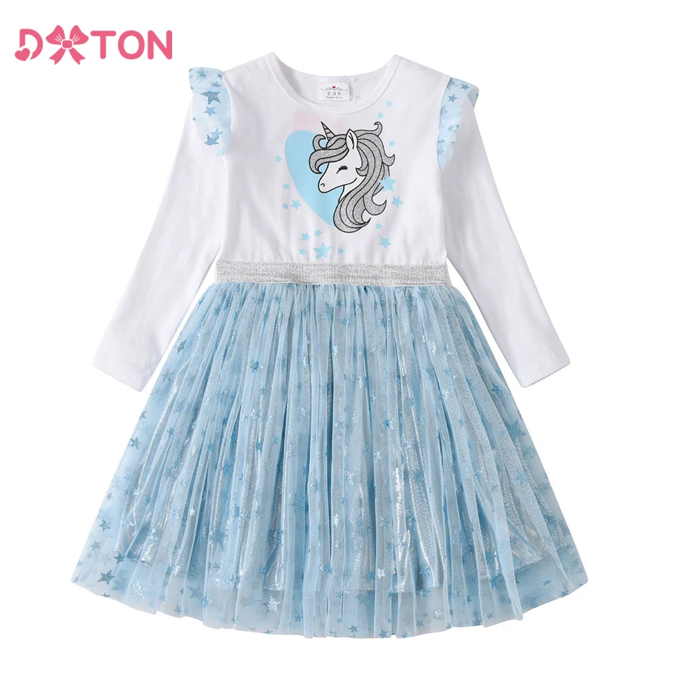 Vestido princesa niña manga larga unicornio algodón - imagen 3