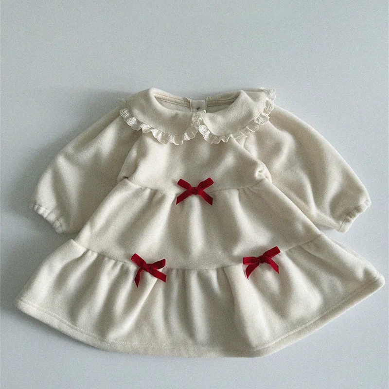MILANCEL Vestido de otoño para niña con lazo y encaje – princesa - imagen 4