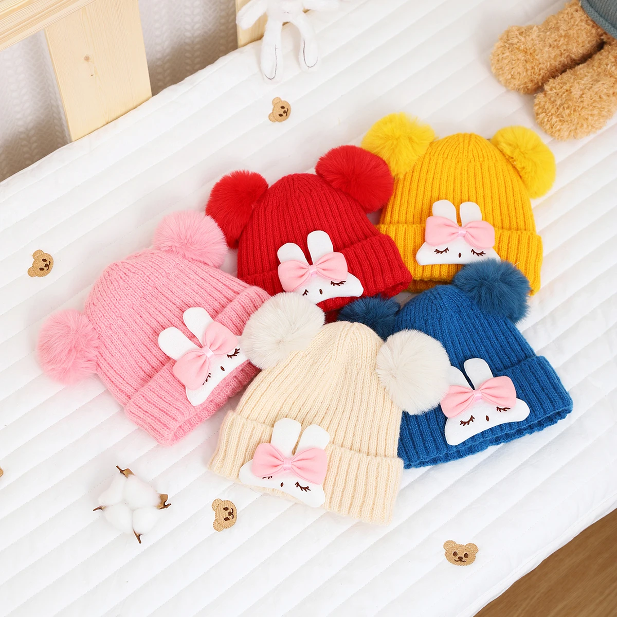 Gorro bebé con pompón cálido de punto para invierno - imagen 4