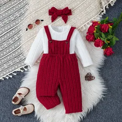 Conjunto disfraz otoño para bebé – Top blanco manga larga, tirantes rojos y diadema