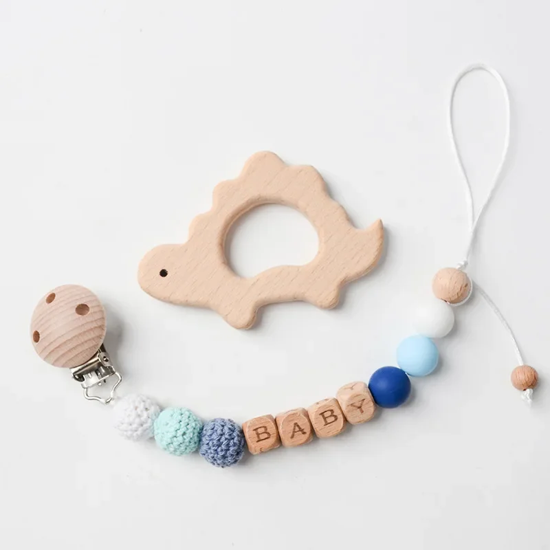 Kit informal de ganchillo para dentición de bebé, mordedor de madera de haya con Clip antipérdida, sonajero de hilo de algodón Natural, juego DIY para recién nacido - imagen 3
