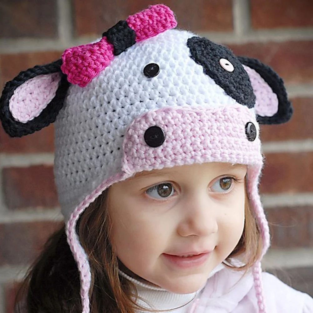 Gorro tejido de invierno con forma de vaca para bebé, gorro de lana suave y cálido para bebé, cómodo tocado para fotografía al aire libre, gorro de invierno para niño - imagen 3