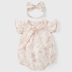 Mono sin mangas de algodón con flores para niña – Verano