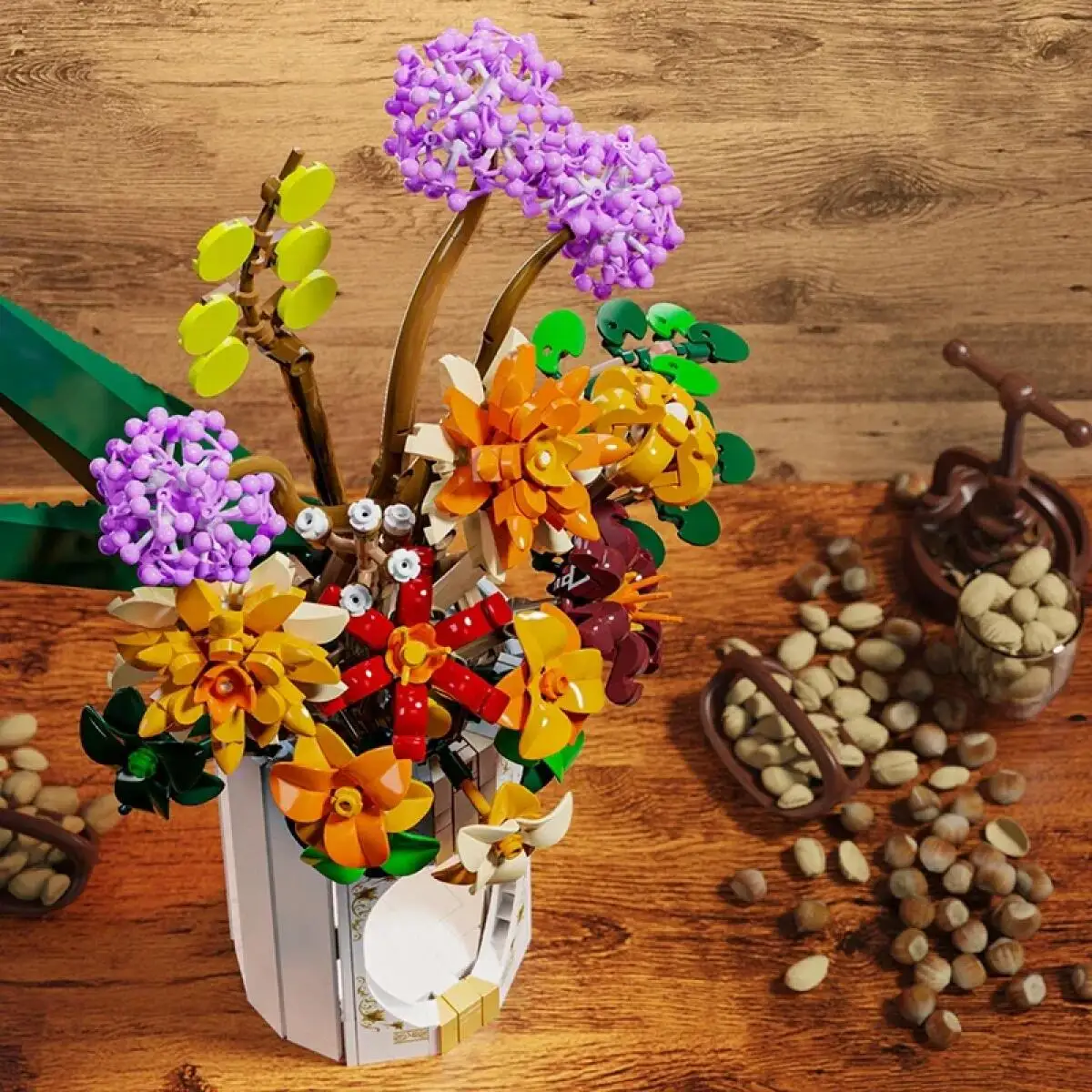 Ramo de Margarita, diente de león, bloques de construcción de flores con ramo ligero, modelo de ladrillo, decoración de escritorio, regalos de San Valentín DIY para niños