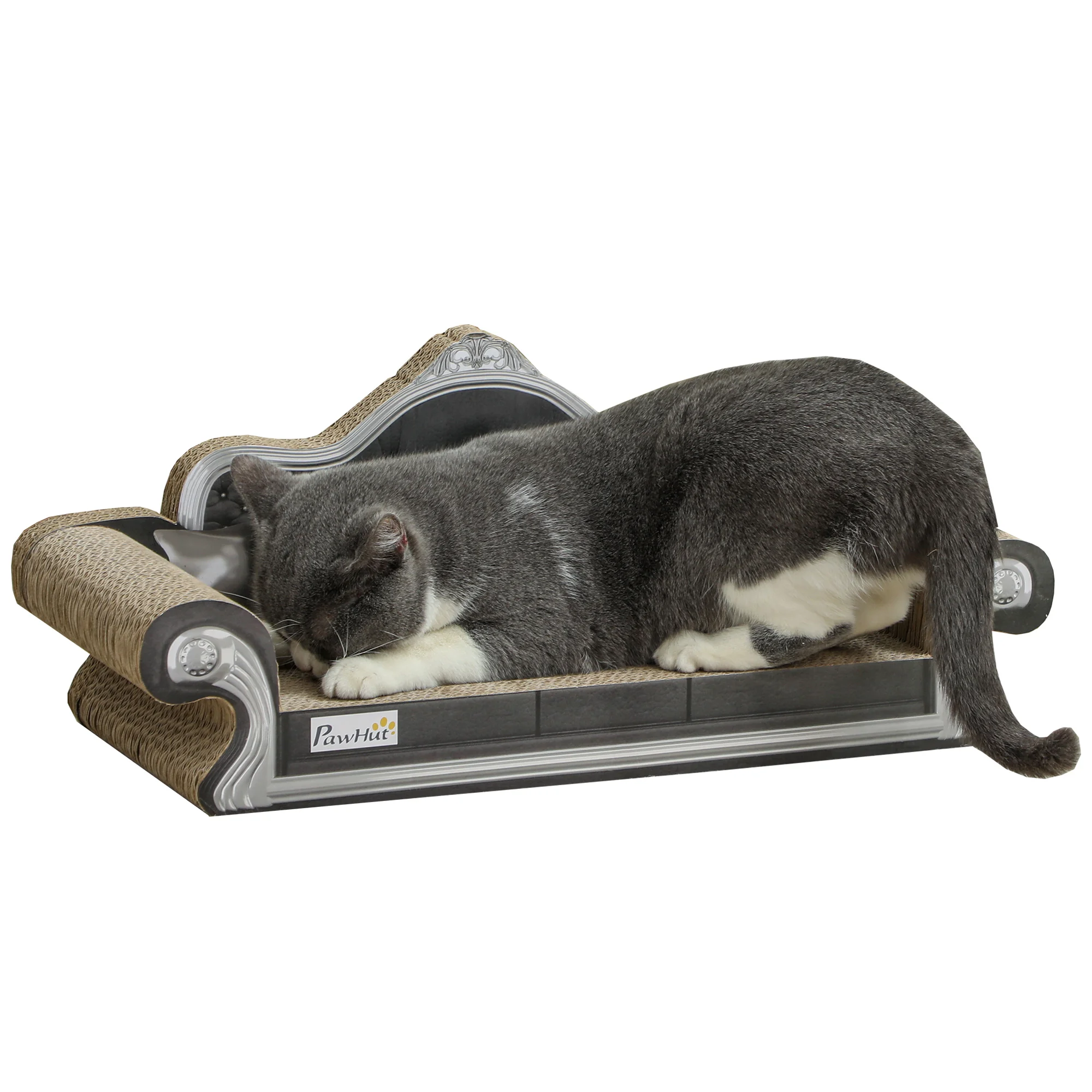 PawHut Rascador Cartón para Gatos en Forma de Sofá 2 en 1 Rascador para Gatos Sofá para Gatos con Catnip para Interior 56,5x24x26 cm Marrón