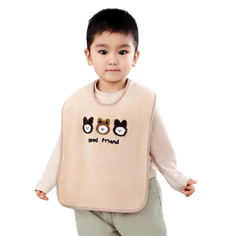 Babero y toallita de lana Coral para niños, bata multifuncional para bebé para cepillar dientes, limpieza facial y de manos, toalla absorbente para babas - imagen 5