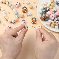 Cadena de chupete con estampado animales y cuentas redondas silicona
