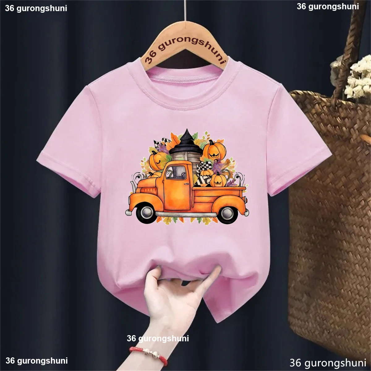 Camiseta con estampado de Tractor de calabaza para niños y niñas, regalo de Acción de Gracias, ropa de manga corta, camiseta lisa Harajuku, nueva llegada - imagen 3