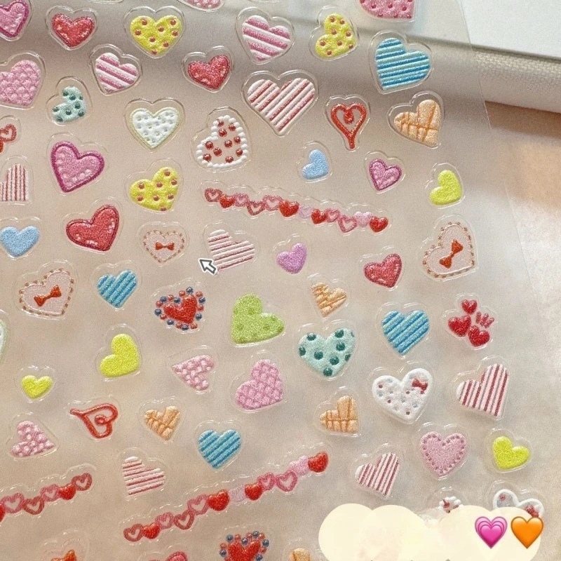 Pegatinas 3D para uñas infantiles con corazones blancos y amarillos - imagen 2