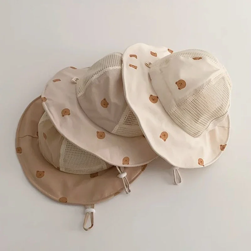 Sombrero de verano para bebé, protector solar para niños y niñas, Sombrero de Panamá con estampado de oso bonito, sombrero de pesca de playa Unisex para 2 a 6 años