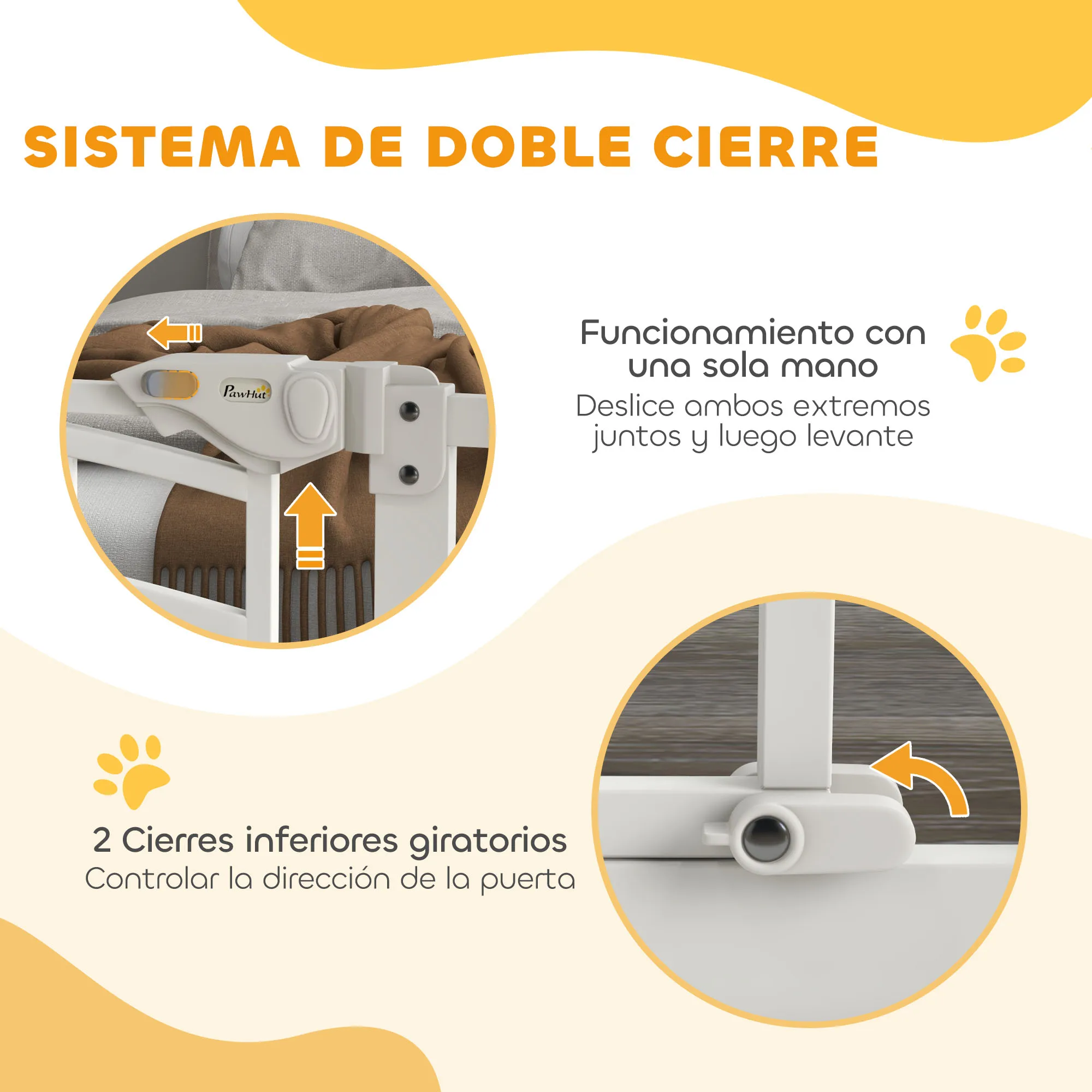 PawHut Barrera de Seguridad para Perros Extensible 74-100 cm, para Puertas y Escaleras, Puerta de Seguridad para Mascotas, con Montaje a Presión y Doble Bloqueo, Blanco - imagen 5