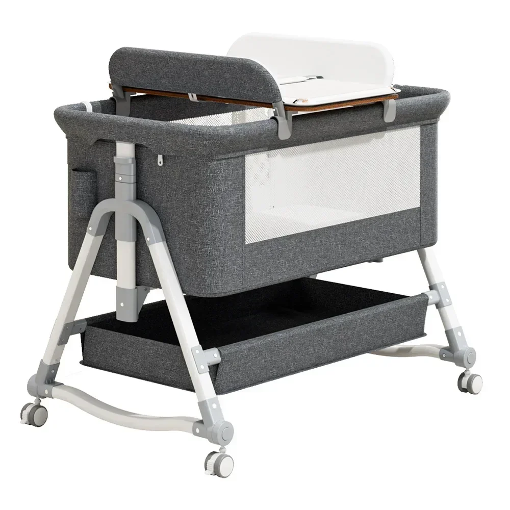 Cuna de bebé móvil portátil, cama grande de empalme ajustable de altura plegable, cuna de bebé, cama BB, leche antidesbordamiento