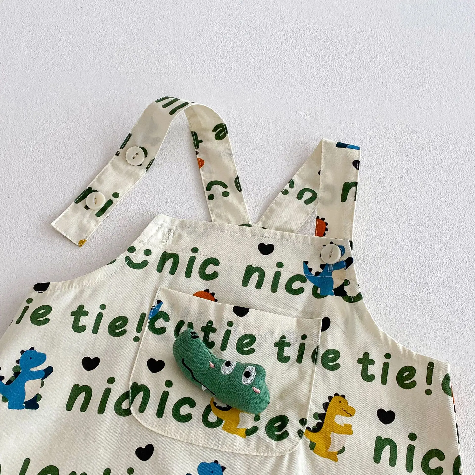 Conjuntos de pelele con tirantes de dinosaurio para bebés de 0 a 3 años, camiseta de dibujos animados y traje general, trajes coreanos de moda para niños pequeños, 2 uds. - imagen 5