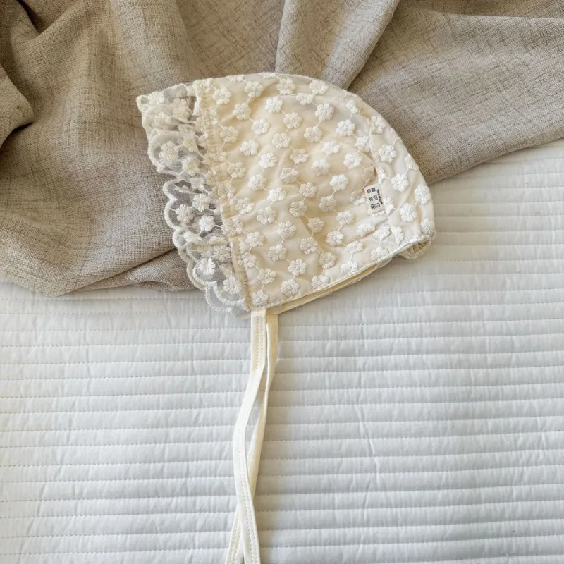 Adorable sombrero de princesa de encaje para bebé para niñas coreanas 2025, Color Beige dulce, nuevo gorro infantil, bonito sombrero con accesorios de fotografía recién nacido - imagen 4