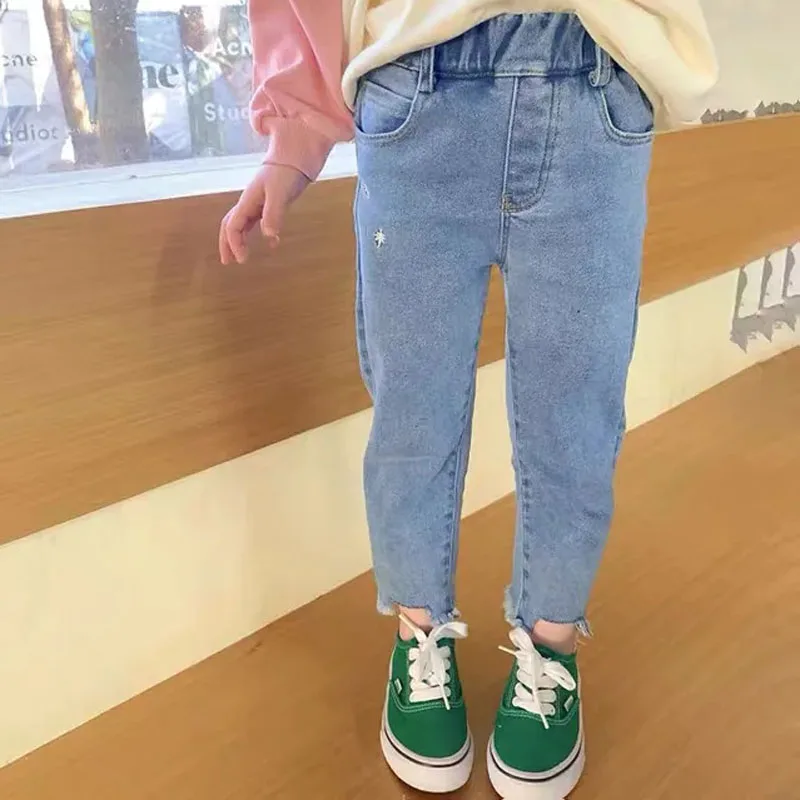 Pantalones vaqueros informales para niños, pantalones vaqueros de algodón para primavera y otoño, pantalones pitillo para niñas, pantalones vaqueros elásticos altos, pantalones vaqueros ajustados para bebés y mujeres - imagen 3