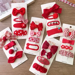 Horquillas rojas para niñas con lazo de tela - accesorios de pelo bebé