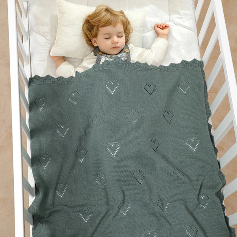Manta de aire acondicionado de encaje de punto de algodón calado de Color liso suave, mantas de bebé tejidas de algodón ultrasuave de 90x70cm - imagen 3