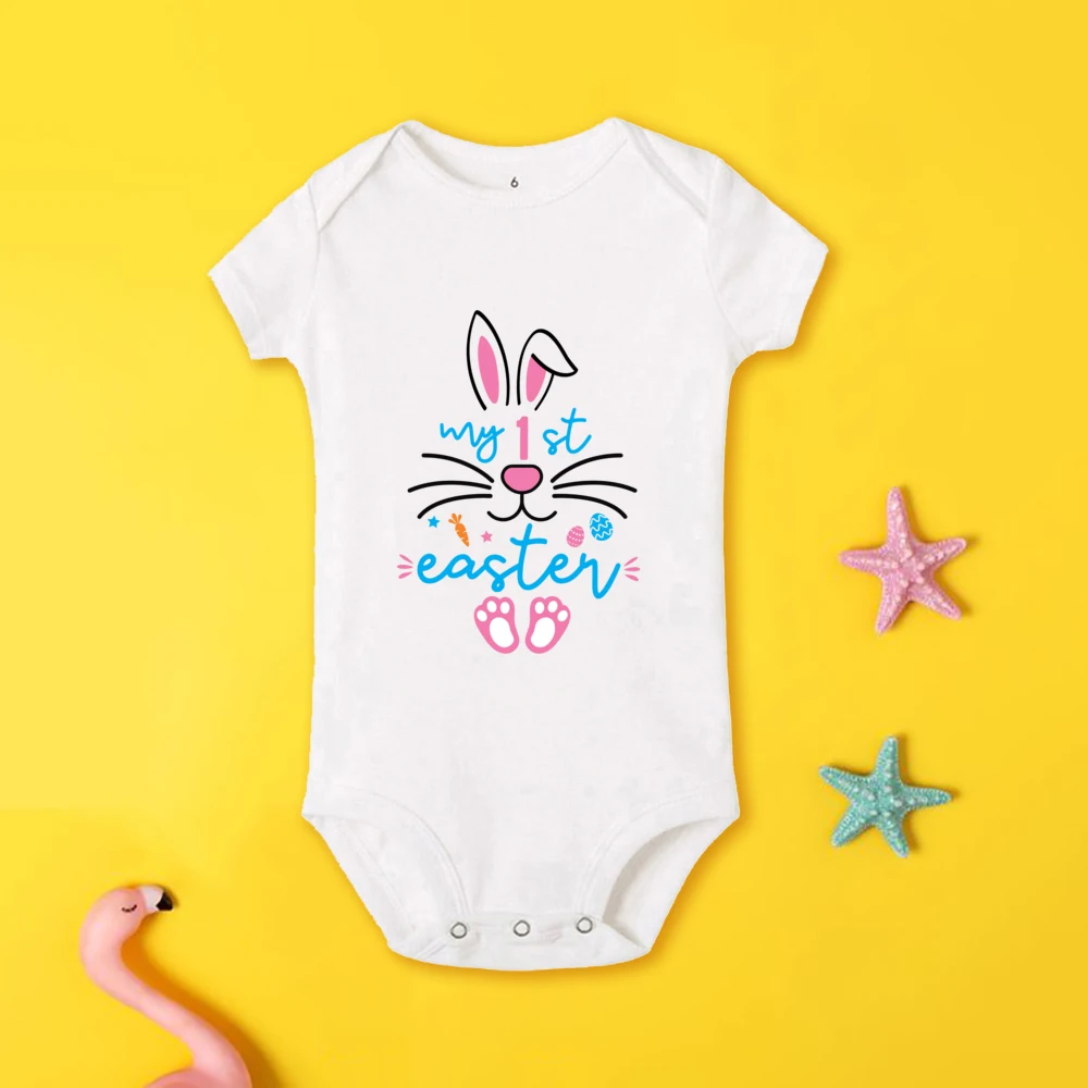 Mon premier body de pâques pour bébé, tenue de fête de pâques pour bébé, imprimé lapin, barboteuse pour garçons et filles, combinaison pour nouveau-né à manches courtes - imagen 5