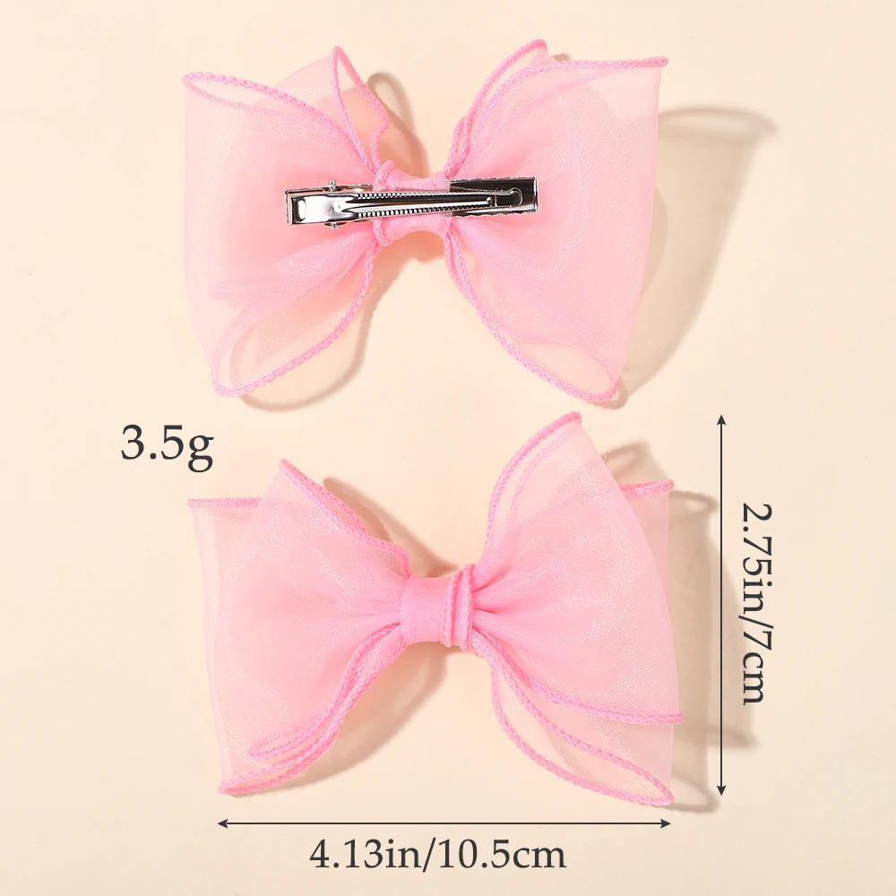 2 unids/set de horquillas con lazo encantador, Clip de lazo de gasa de Color sólido para niños, pinzas para el cabello dulces y suaves, accesorios para el cabello de princesa rosa para niñas - imagen 3