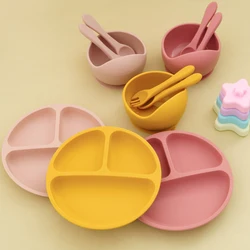Juego de cena de silicona para bebé – Plato, cuenco, cuchara y tenedor
