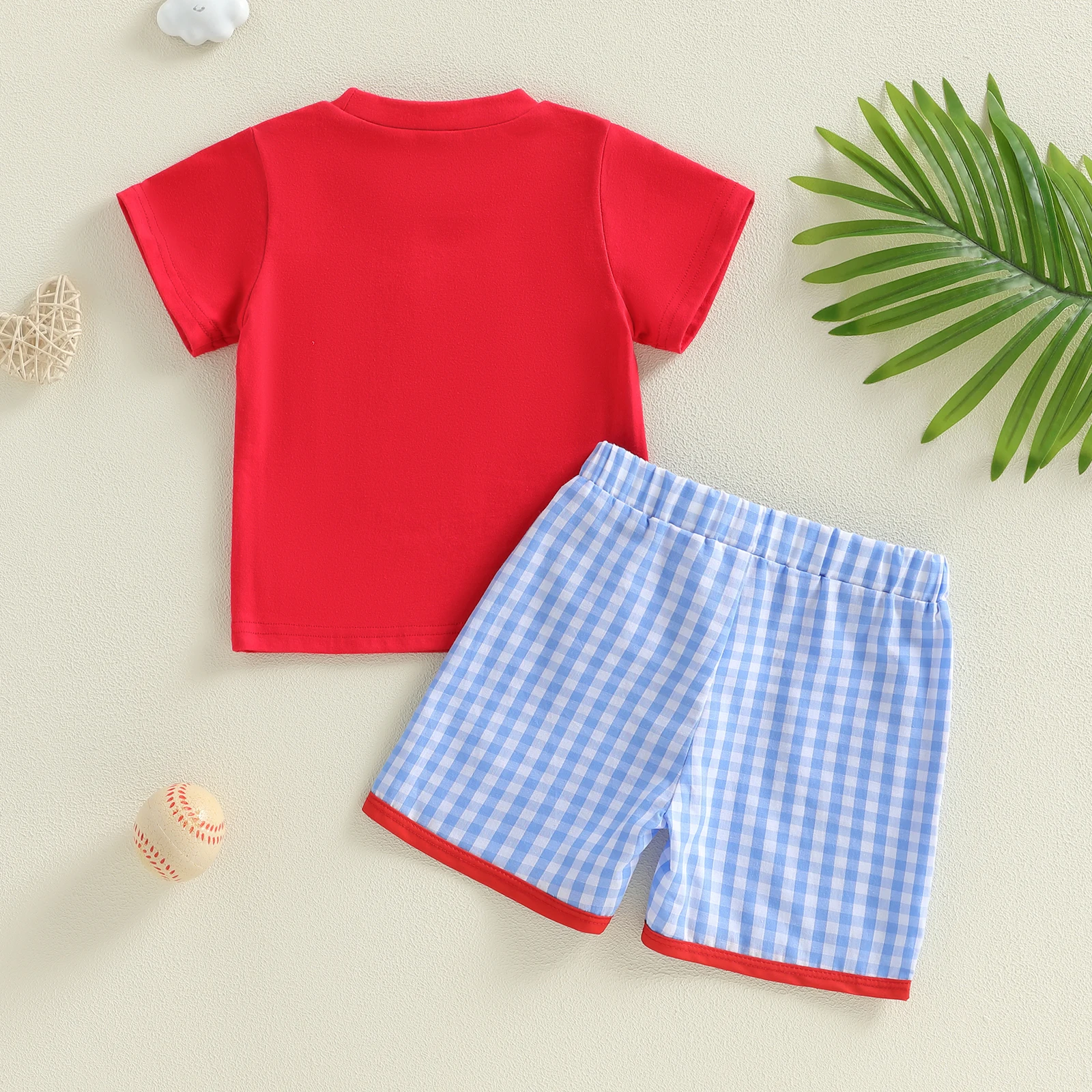 Conjunto infantil de verano camiseta de letras y pantalón a cuadros - imagen 2
